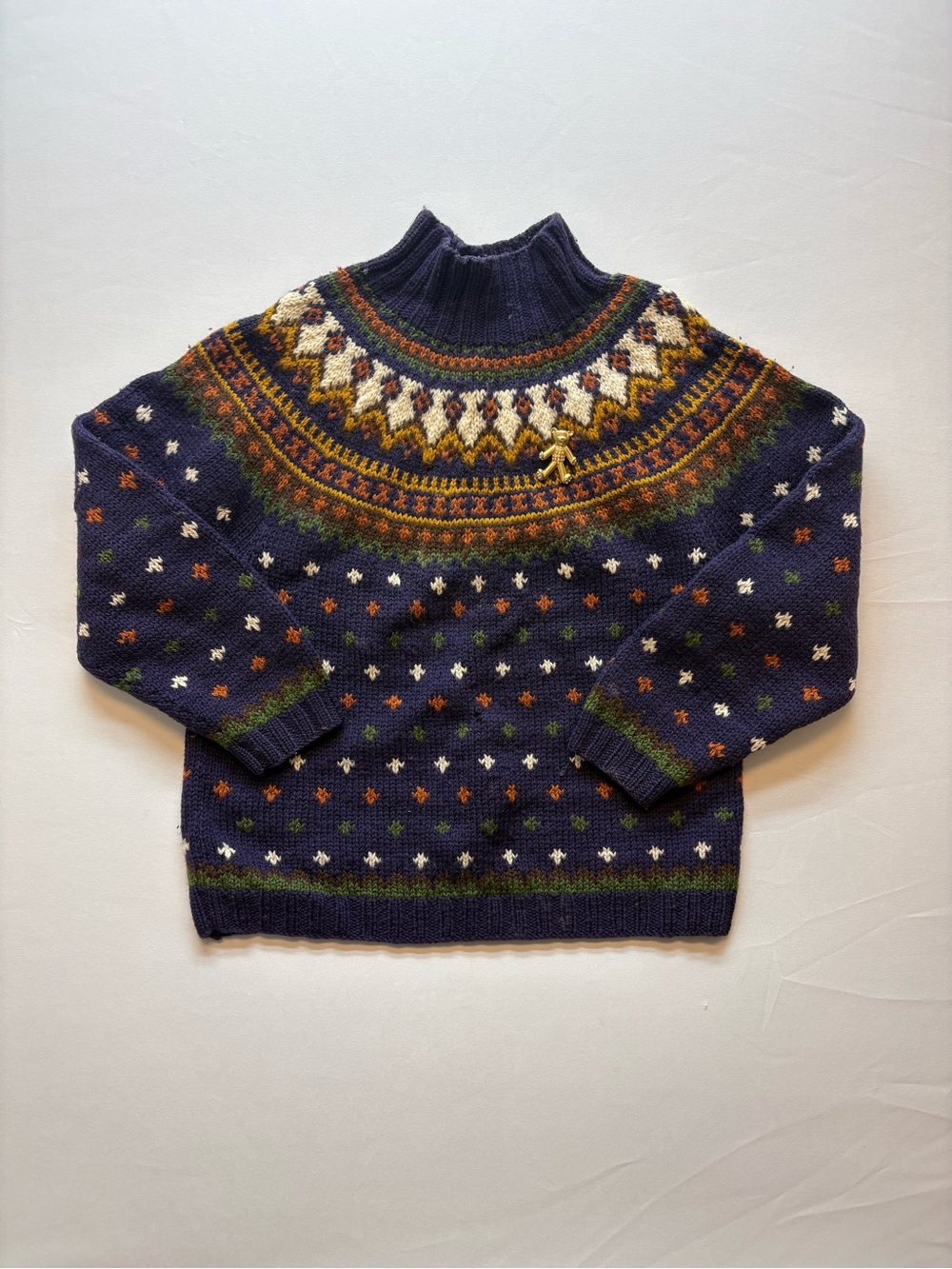 Vtg Gap Women’s Small Handknit Nordic Fair Isle Yoke Turtleneck Sweater W/ Pin